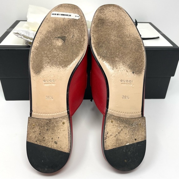 Gucci Princetown Mules in Hibiscus Red with Web Stripe Size 36.5 Size 6.5 - Picture 14 of 16